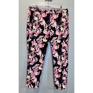 Adrianna Papell Black Floral Cropped Trouser Pants Womens Size 10